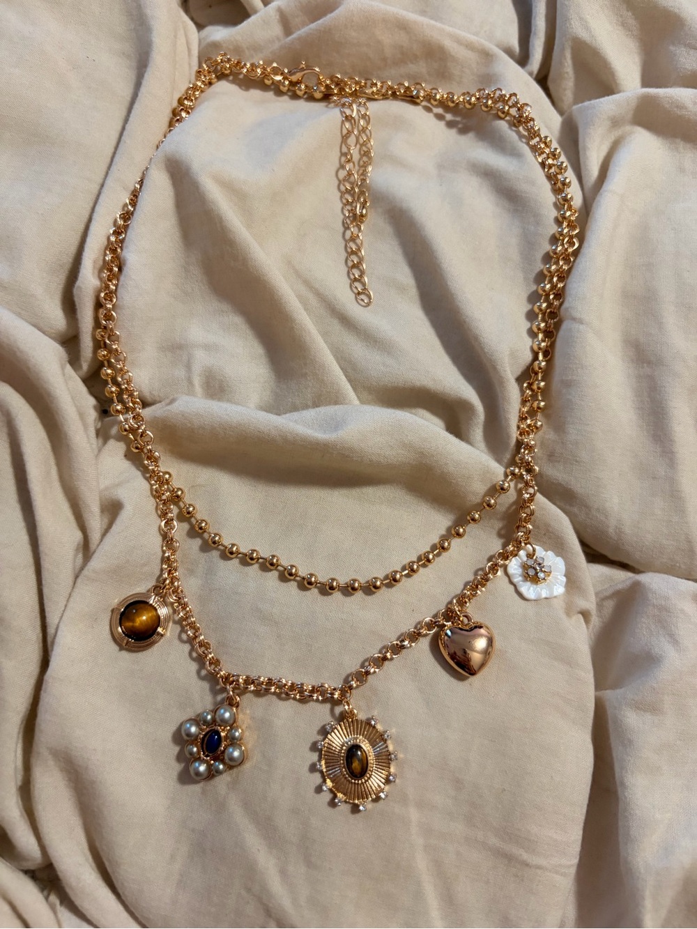Free People Multi-Strand Gemstone and Medallion Layered Necklace